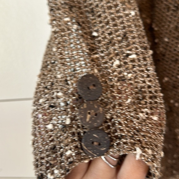 Keren Hart Women’s Gold Metallic Open Cardigan, Size M, Mesh Knit Design - Picture 4 of 7